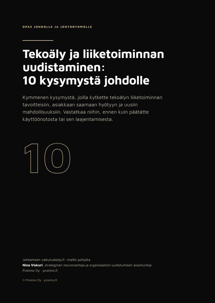 Tekoäly ja liiketoiminnan uudistaminen: 10 kysymystä johdolle, kansi